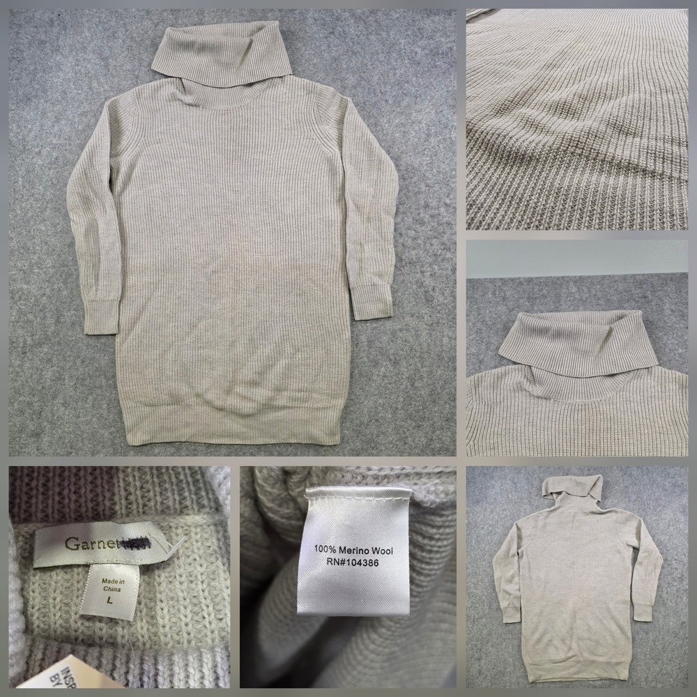 Garnet Hill Sweater Dress Womens Large Gray Merino Wool Turtleneck NWT NEW
